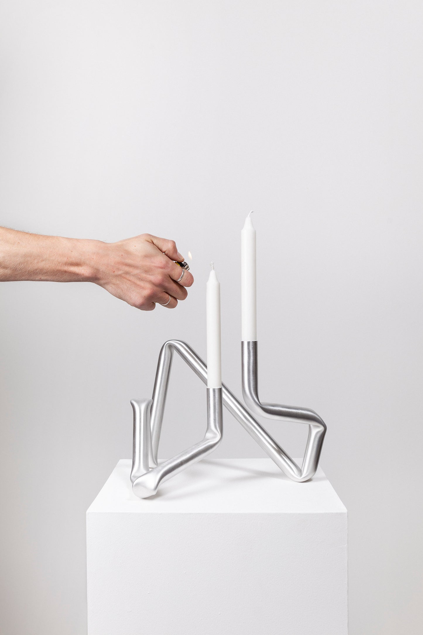 Bucatini candle holder (brushed aluminium)